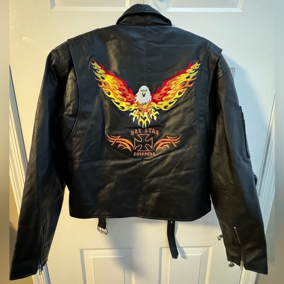 Oscar Piel Other - Leather Biker Moto Jacket Custom Embroidered Eagle Motorcycle Lined Medium